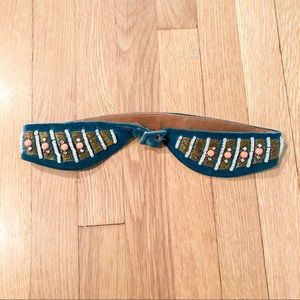 Vintage 30s 40s Teal Velvet Beaded Belt